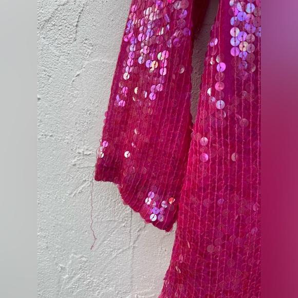 Vintage 80βs SEQUINS Hot Pink Cocktail Dress/ 80βs PINK Sheath Dress Size 6 - Picture 12 of 13
